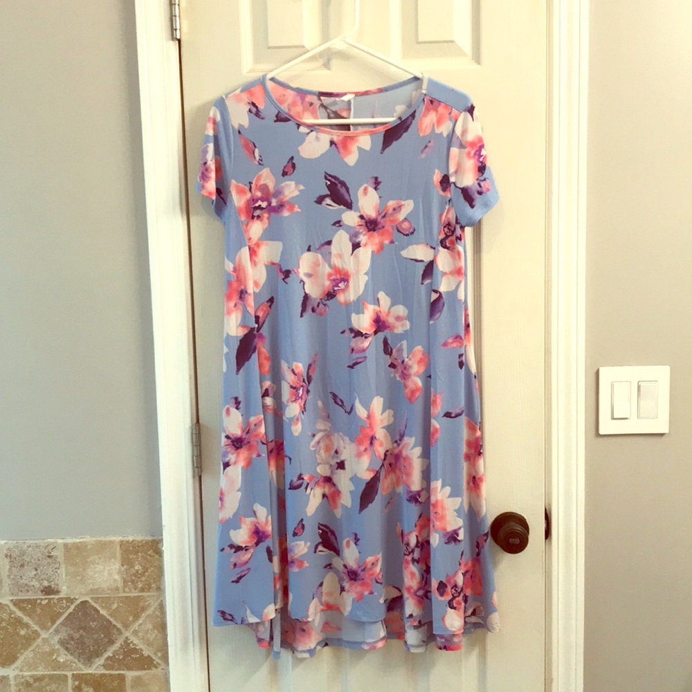 S Pink Blush high-low light blue floral dress